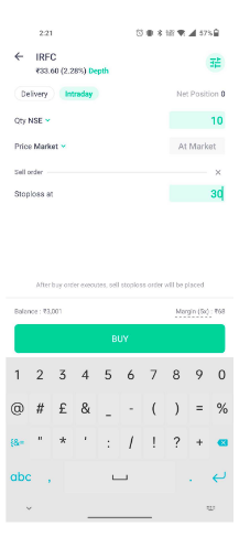 Enter the amount at stoploss field